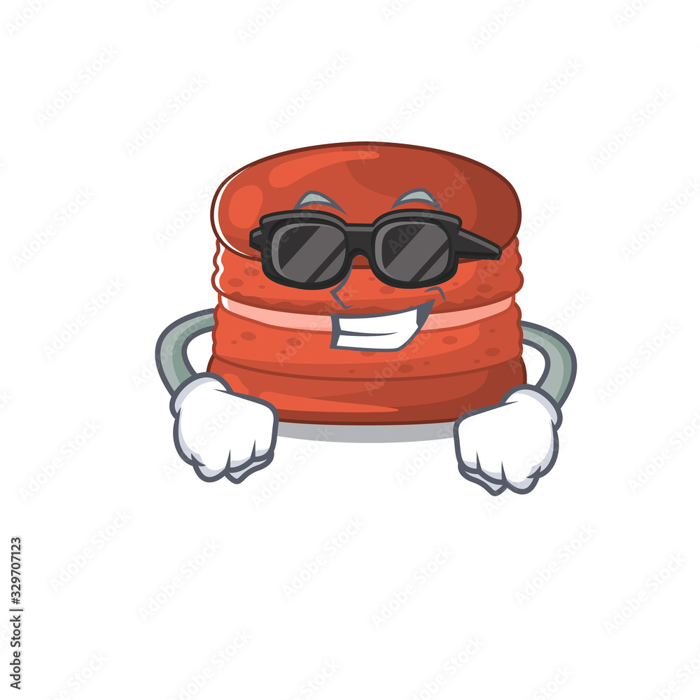 Fototapeta premium Super cool cherry macaron mascot character wearing black glasses