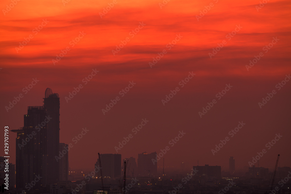 abstract background of the evening sky and the surrounding buildings, showing the distribution of housing in the capital