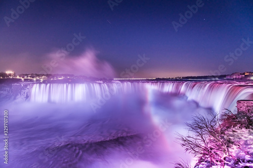 Niagara waterfall at night with colorful lights