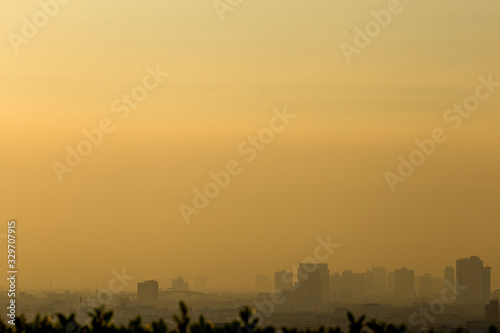 Fototapeta Naklejka Na Ścianę i Meble -  Blurred abstract background of condo terraces,with panoramic views of the city, the distribution of residences in the capital