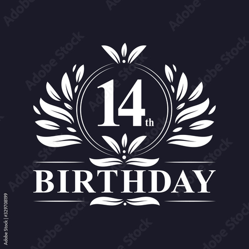 14 years Birthday logo, 14th Birthday celebration.