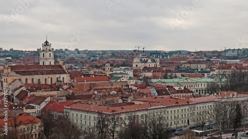 Wallpaper Mural City View of Vilnius Lithuania From High Point on Winter Day. Crows in Fly. Old Town. Torontodigital.ca