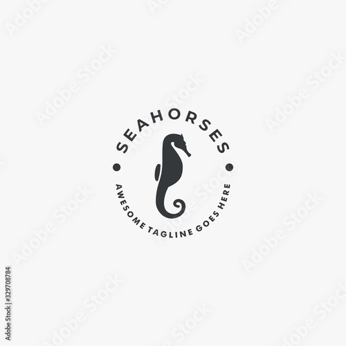 Vector Logo Illustration Seahorse Vintage Badge Style.