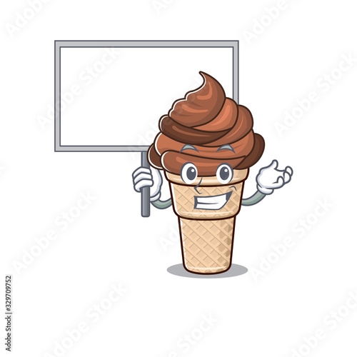 Chocolate ice cream cute cartoon character bring a board