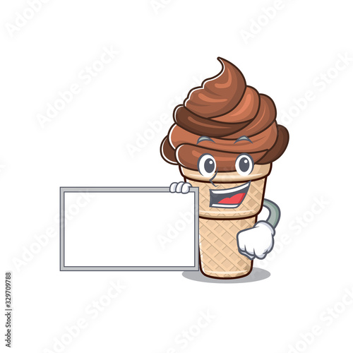 Chocolate ice cream with board cartoon mascot design style
