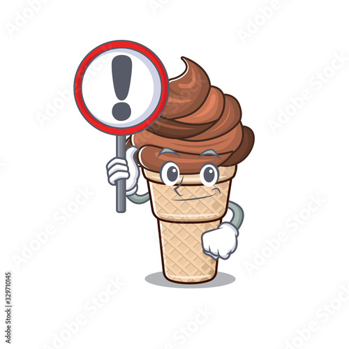 Cheerful cartoon style of chocolate ice cream holding a sign