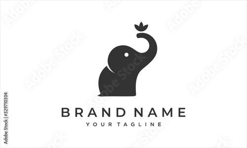 silhouette minimalist elepant logo design with lotus flower