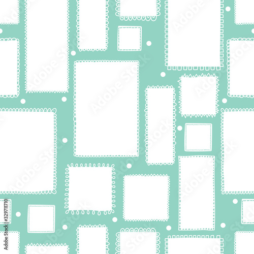 Cute frames. Seamless pattern. Mint color. Coloring.