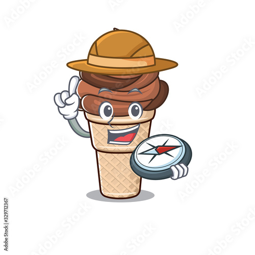 Chocolate ice cream an experienced explorer with a compass