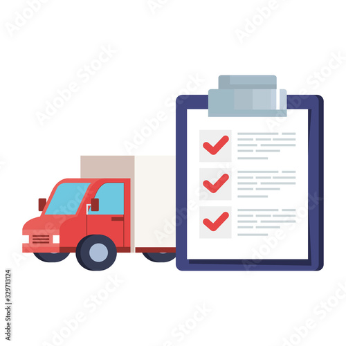 truck and list document design, Delivery logistics transportation shipping service warehouse industry and global theme Vector illustration