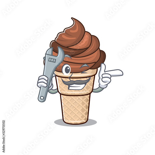 A picture of cool mechanic chocolate ice cream cartoon character design