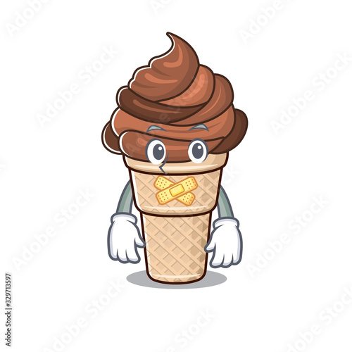 Chocolate ice cream mascot cartoon character design with silent gesture