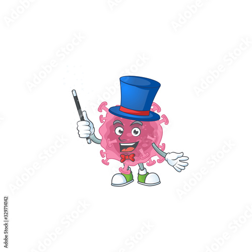 Charming corona virus parasite cartoon design performance as a Magician style