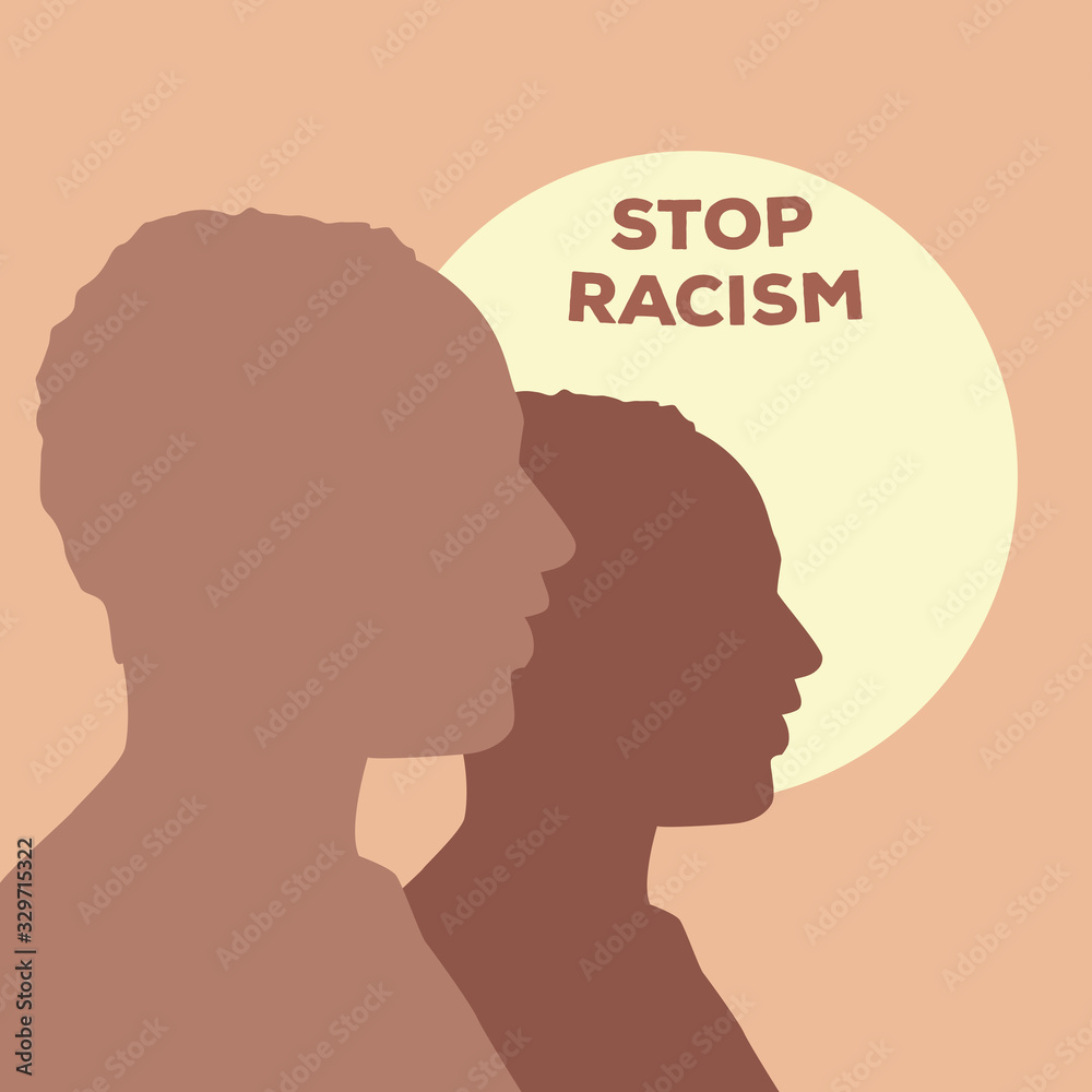 silhouette of men profiles stop racism campaign