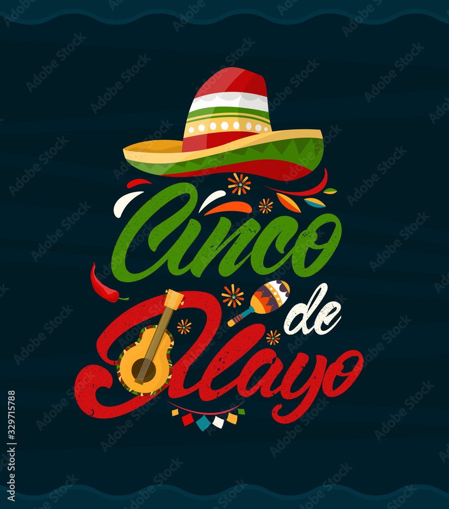 Cinco de mayo.May 5 holiday in Mexico. Poster with grunge texture and cactus with guitar and sombrero. Cartoon style. Vector banner. Cinco de mayo.May 5 holiday in Mexico. Poster with grunge texture and cactus with guitar and sombrero. Cartoon style. Vector banner.