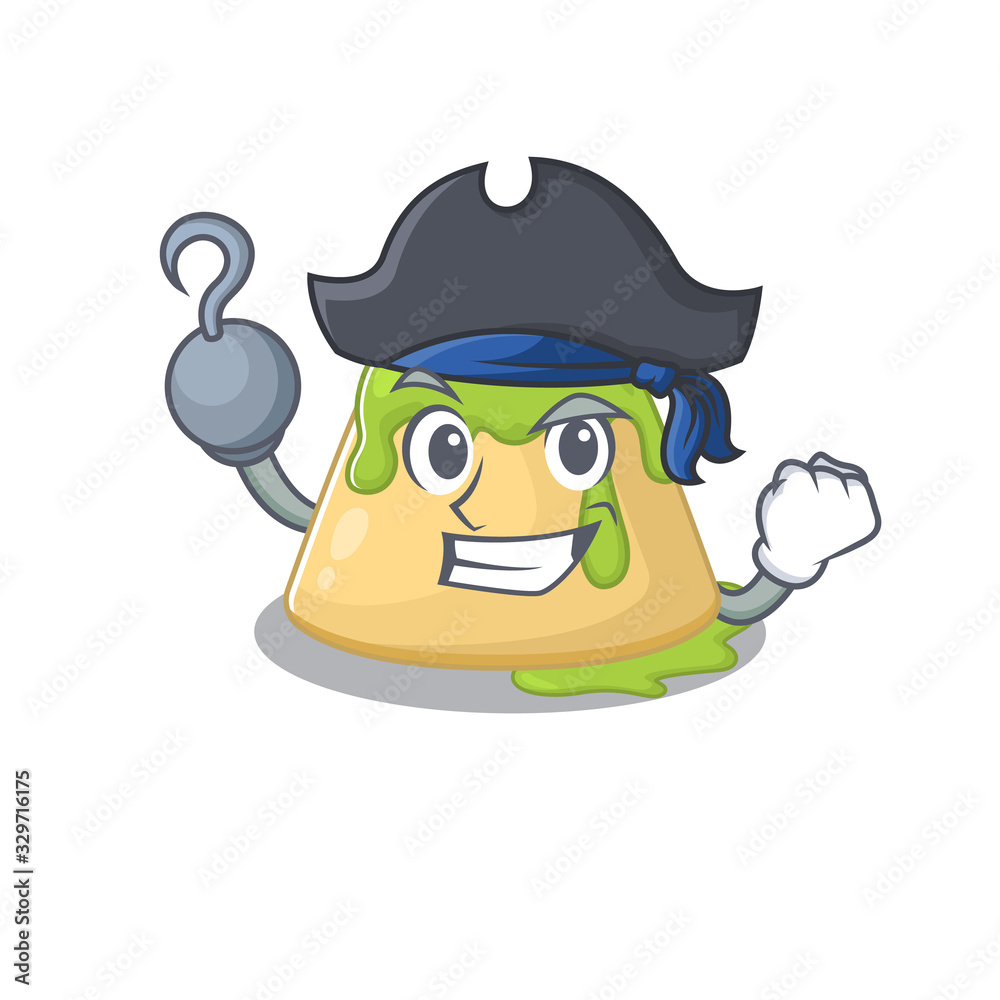 Cool pudding green tea in one hand Pirate cartoon design style with hat