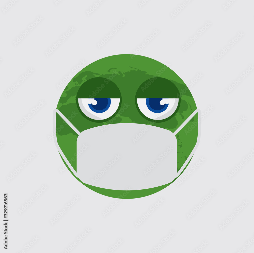The World Wearing a Mask Concept. The World is Facing a Virus That is Spreading all Over The World Vector Illustration