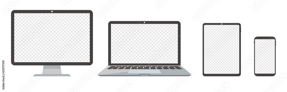 pc desktop laptop smartphone vector illustration - obrazy, fototapety, plakaty 
