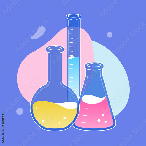 Chemical flasks with colored liquids. Vector illustration