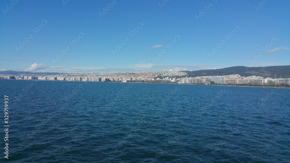panorama of thessaloniki mediterranean sea and blue sky panorama of thessaloniki mediterranean sea and blue sky