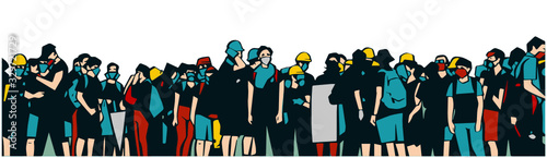 Illustration of large protesting crowd