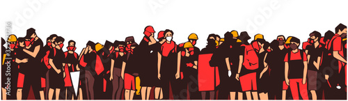 Illustration of large protesting crowd