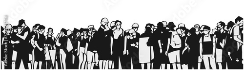 Illustration of large protesting crowd
