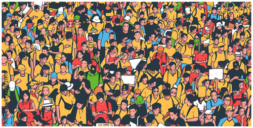 Illustration of large protesting crowd
