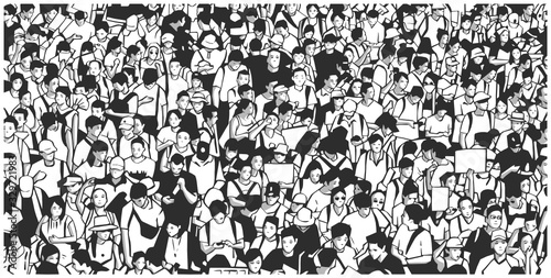 Illustration of large protesting crowd