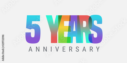 5 years anniversary vector icon, logo. Multicolor design element with modern style sign