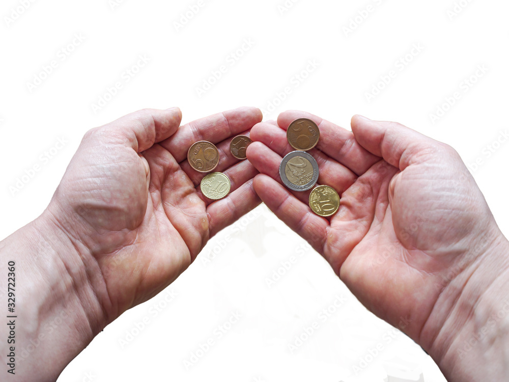 Hands with Coins on White. Hands with Coins on White.