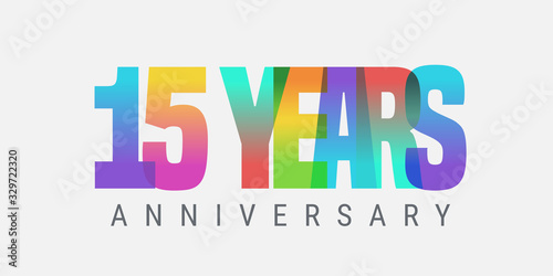 15 years anniversary vector icon, logo. Multicolor design element with modern style sign
