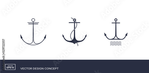 Set of anchor emblems. Modern minimal flat design style. Simple logotype templates. Vector illustration.