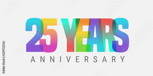 25 years anniversary vector icon, logo. Multicolor design element with modern style sign