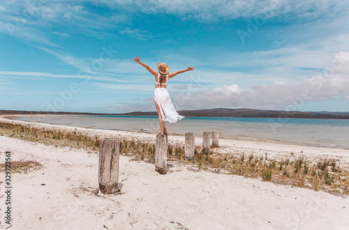 Female joy freedom live life to the full travel beach concept