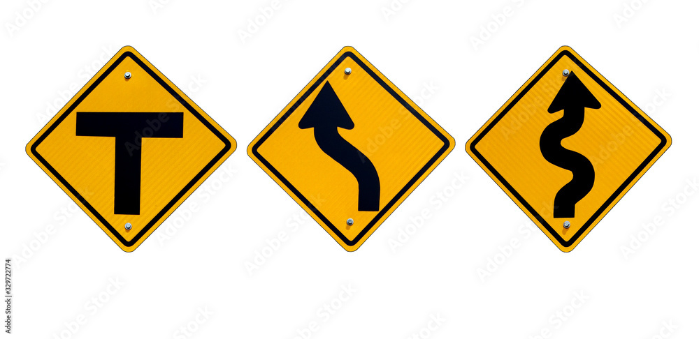 Curve road warning sign isolated on white background. Curve road warning sign isolated on white background.