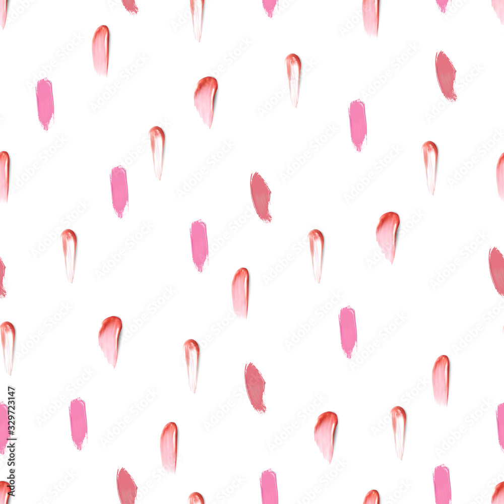 Make up seamless pattern. Beauty background with lipstick smear strokes