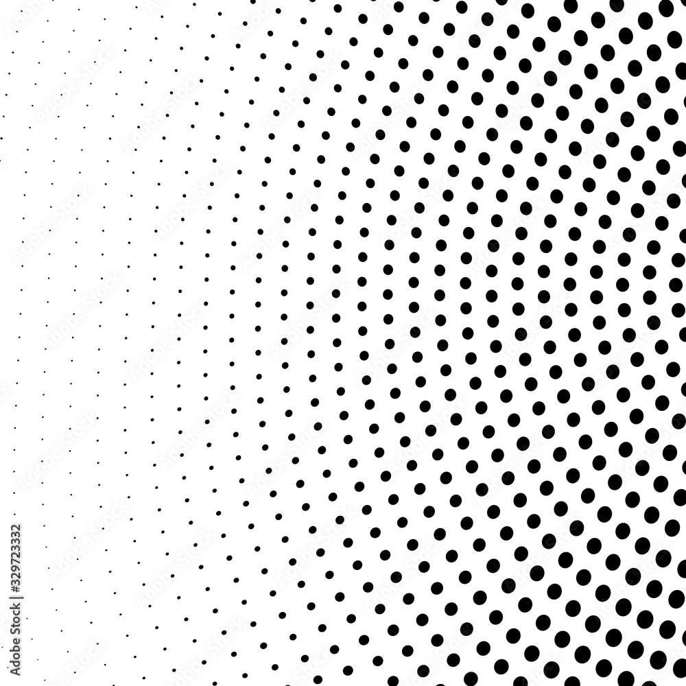 Abstract monochrome halftone texture. Chaotic wave of black dots on a white background