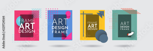 Vector frame for text. Modern Art graphics. Dynamic frame stylish geometric background. Element for design invitations, gift cards, flyers, posters, book covers, banners. Memphis pattern. Arrow, shape
