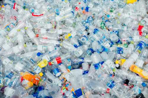 Many plastic bottles are waiting for recycling.