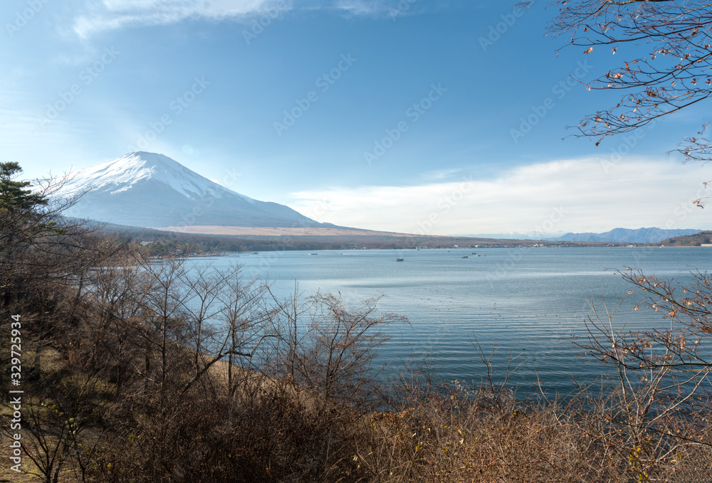 Beautiful view of Mount Fuji with lake in autumn at Fujiyoshida, Japan. Beautiful view of Mount Fuji with lake in autumn at Fujiyoshida, Japan.