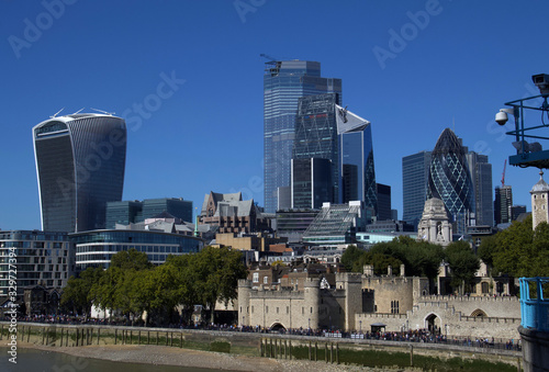London, UK - September 2019: view of The City of London and Tower of London in the foreground. photo