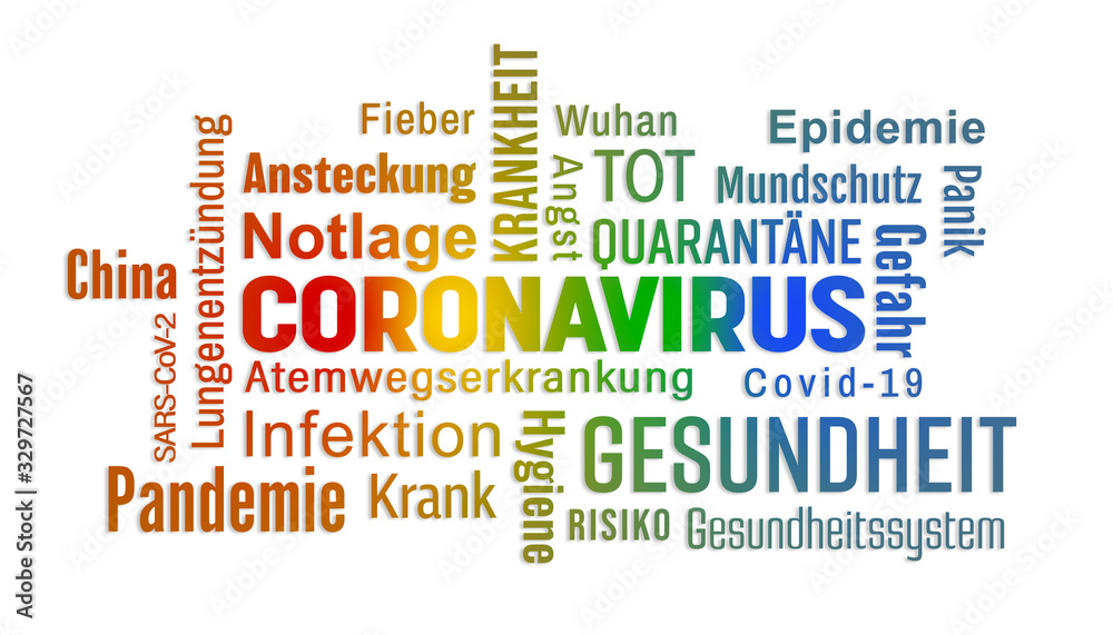 Obraz premium 3d Illustation - Schlagwortwolke - Coronavirus - Covid-19 - SARS-CoV-2 - Blau