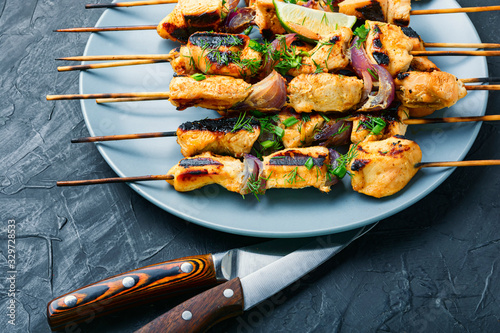 Grilled chicken on skewers