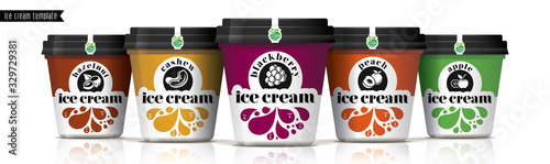 Ice cream vector packaging design. Fruit and nuts ice cream set.