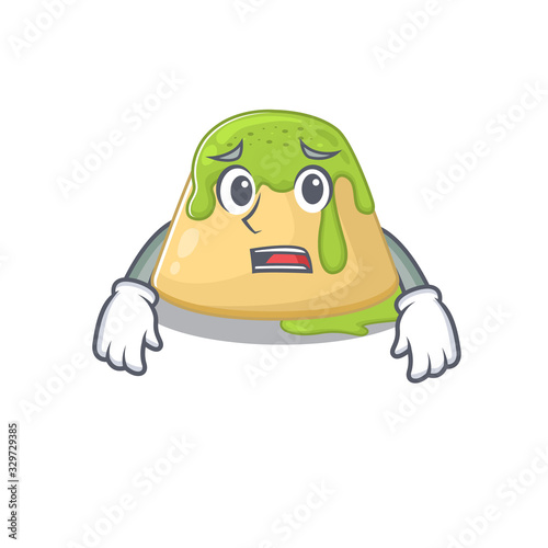 Cartoon picture of pudding green tea showing anxious face