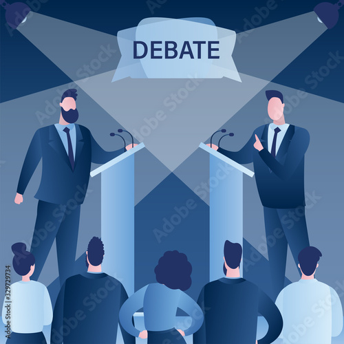 Open debates before Vote. Concept with leaders of opposing political parties conducting intense discussion on public debates