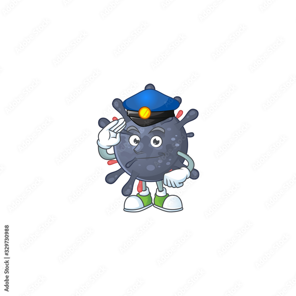 A cartoon of coronavirus epidemic dressed as a Police officer