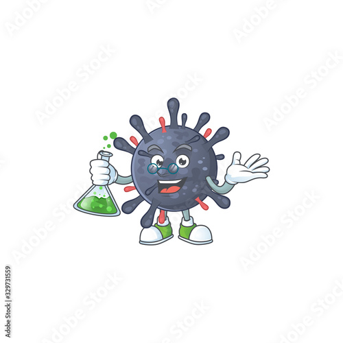 Coronavirus epidemic brainy Professor Cartoon design grasp a glass tube