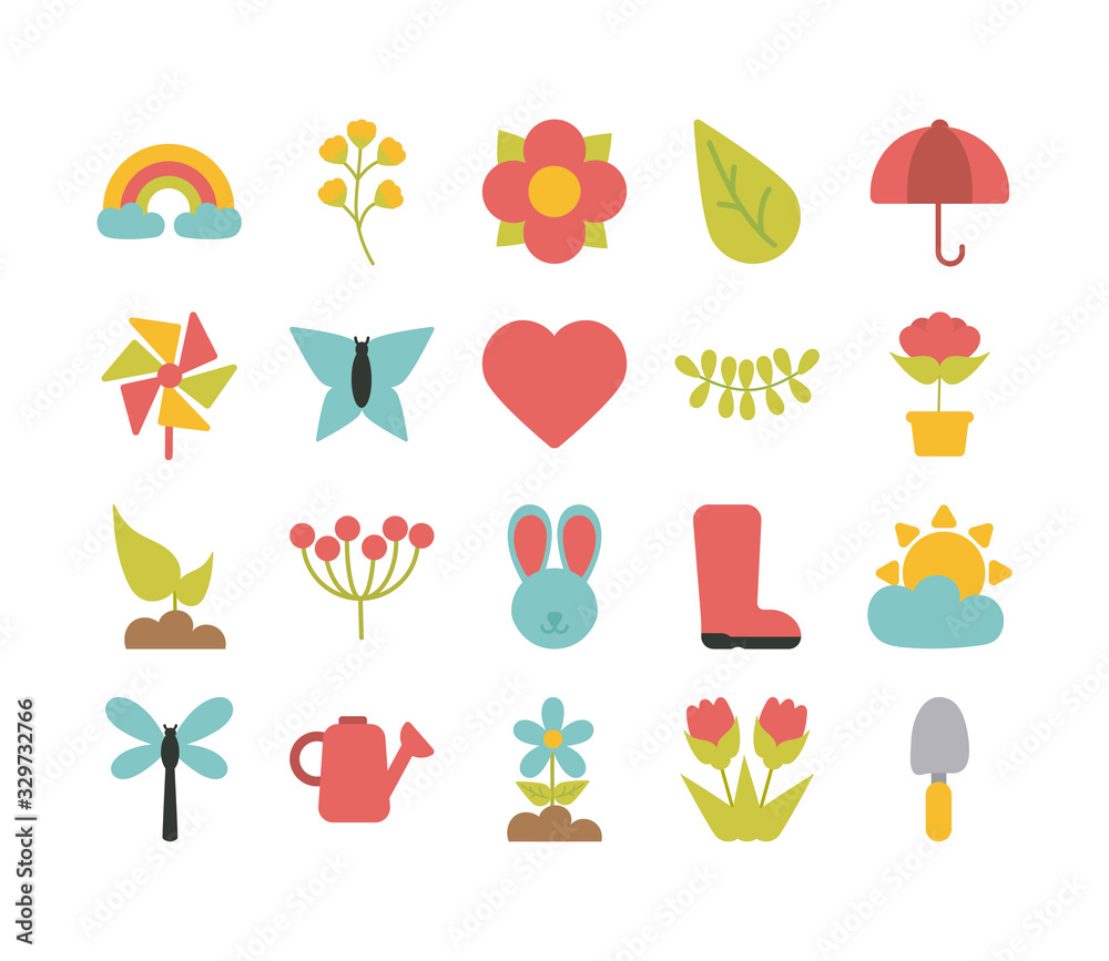 set of spring icons on white background